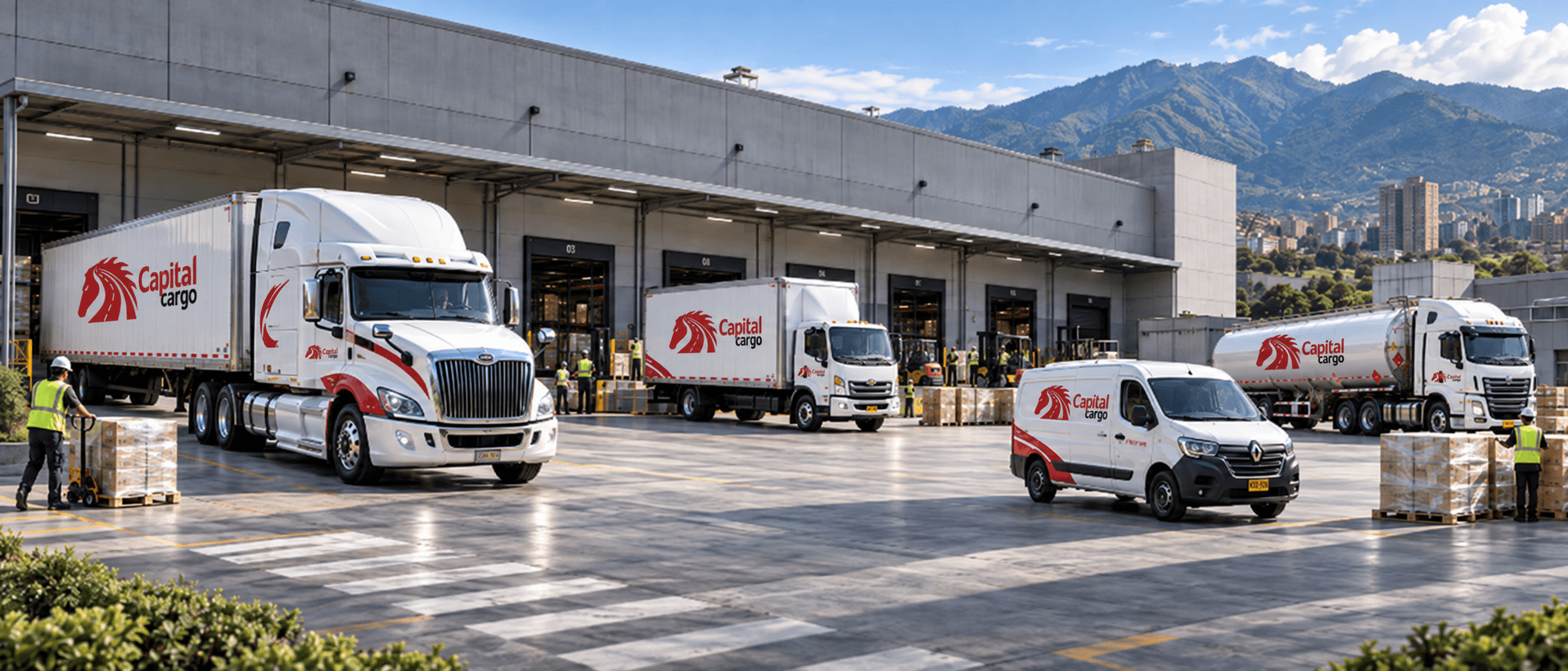 Centro logístico de Capital Cargo con flota variada de vehículos en operación